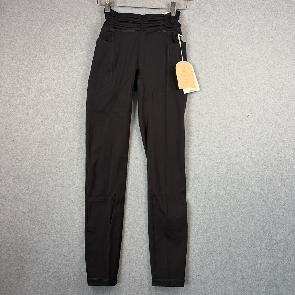 Blogilates Ruched Waist Leggings in Black High Waisted Side Pockets - XS